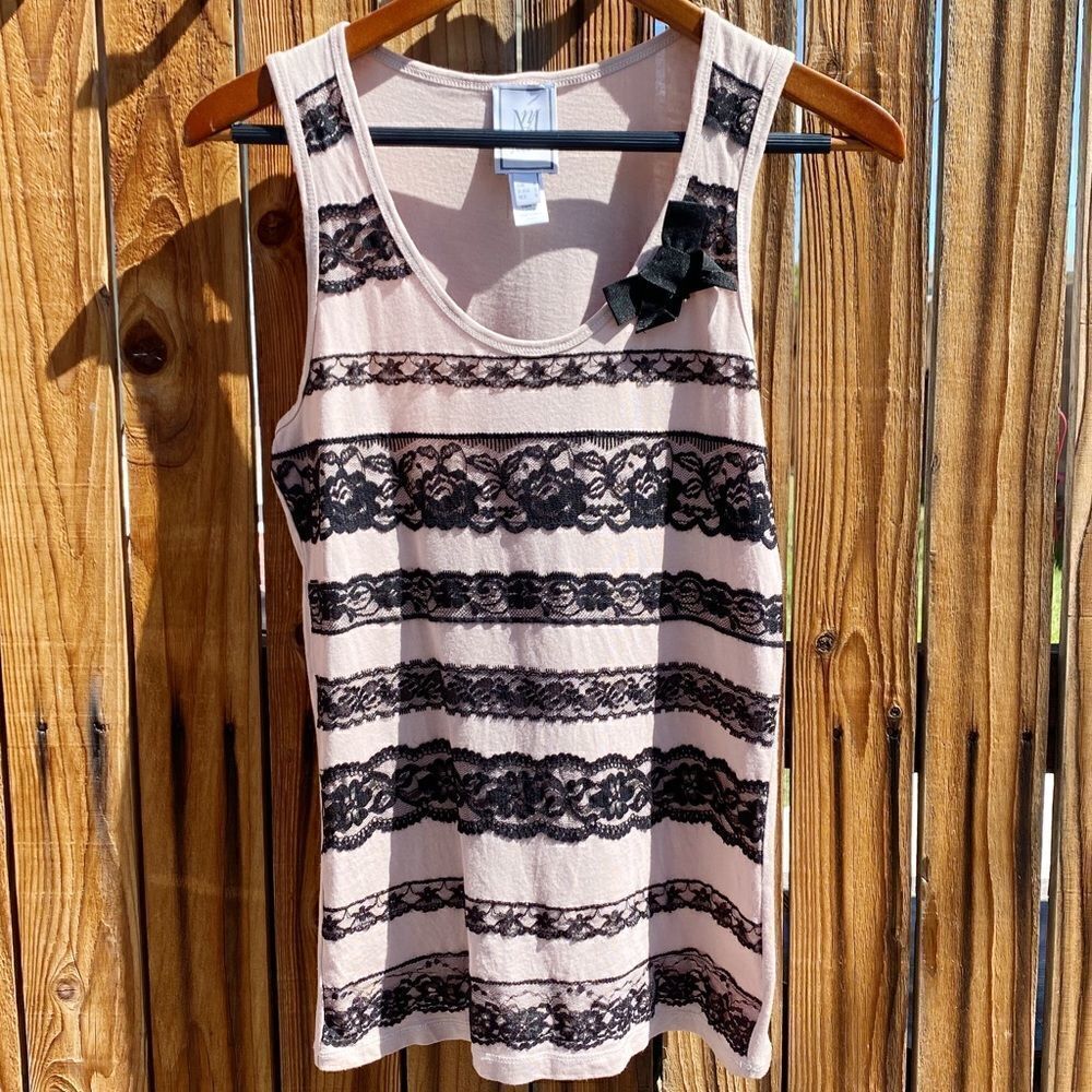 NMG Jeans Lace Tank Top Light Pink and Black Size Small